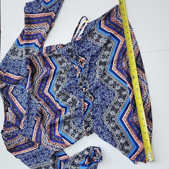 New Look Boho V Neck Long Sleeve Top Blue Red Grey Print Lightweight Size M - Picture 11 of 11